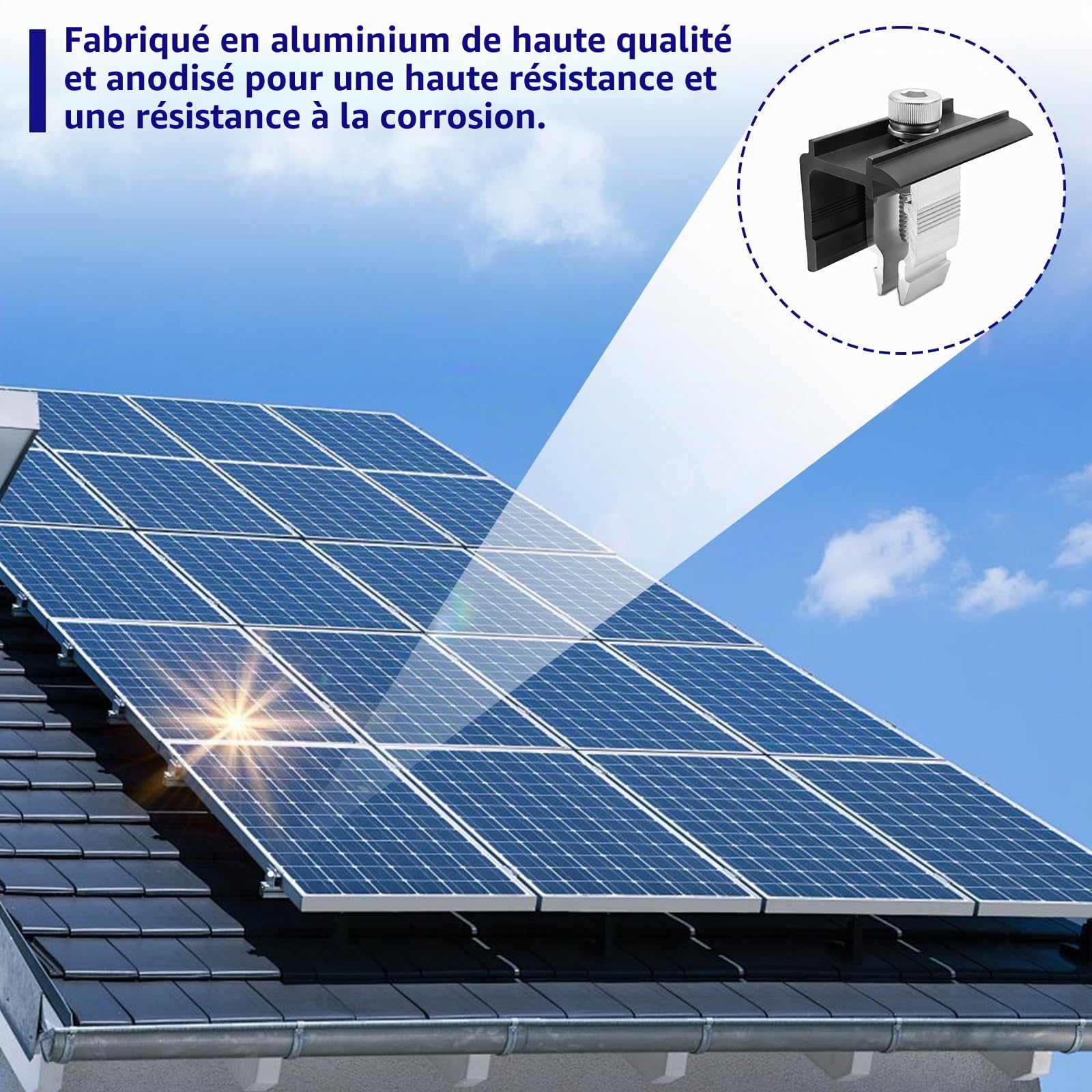 Fixation Panneau Solaire 8 Pièces Kit de Support de Panneau Solaire en Aluminium 30 mm avec Ecrous et Boulon pour Photovoltaïque Camping Car Toiture Mural Modulhöhe 30mm-45mm