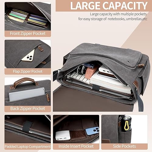 Miniatura 4 de Canvas Messenger Bag for Men Waterproof Business Bags for Men Vintage Canvas Laptop Bag