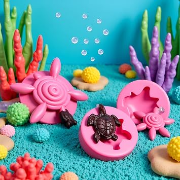 6 Pcs Pink Sea Turtle Resin Mold Small, 3D Animal Silicone Molds for Resin Casting, Tortoise Making Mold for DIY and Plaster Casting,Cake,Chocolate,Soap,Polymer Clay Decoration Tools