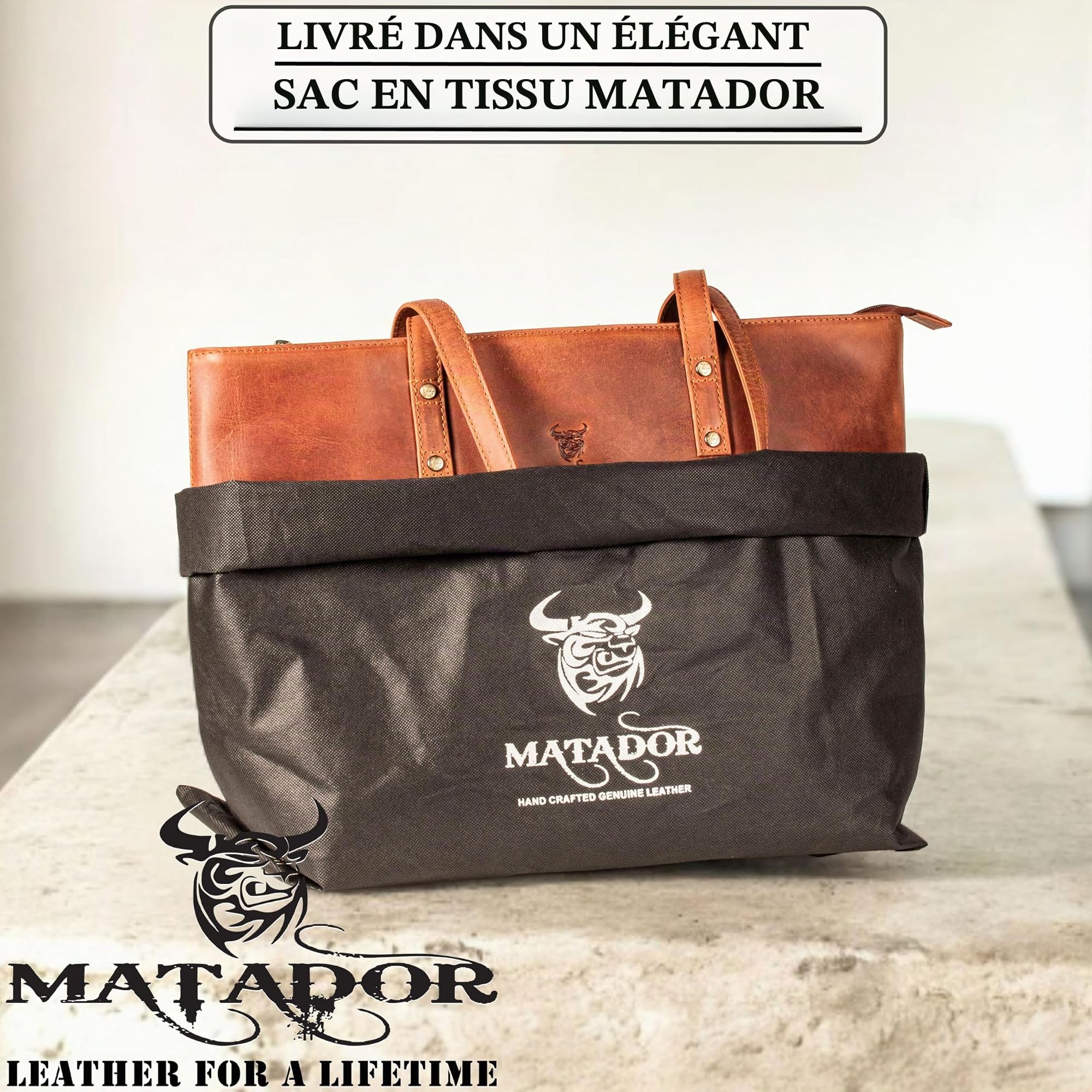 MATADOR #PARIS Grand sac de shopping en cuir pour femme - Élégant sac à bandoulière pour le bureau, sac de travail avec beaucoup d'espace - Sac Hobo - Sac fourre-tout ou sac fourre-tout - Parfait pour