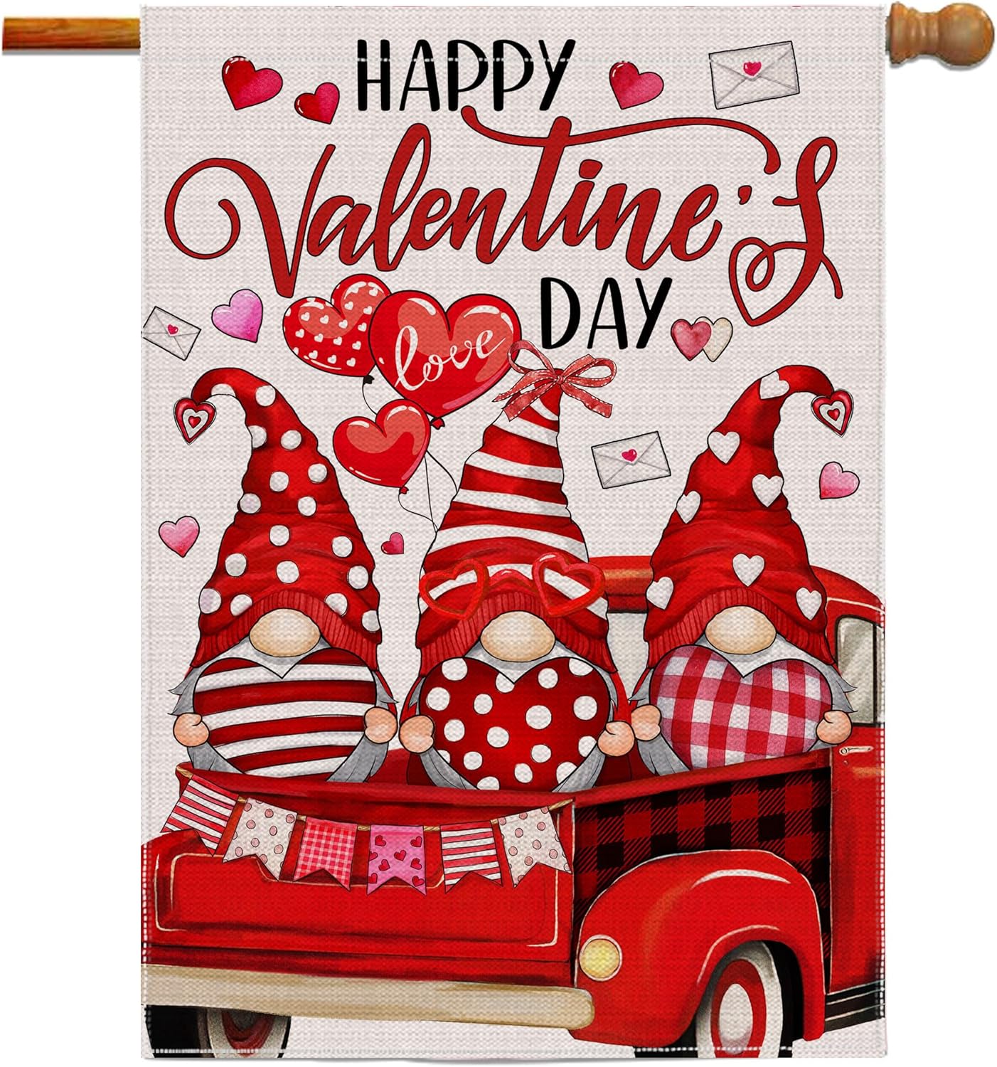 Valentines Day Flag, Valentines Day Decor Gnomes Truck