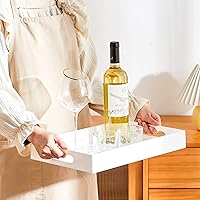 Vista 3 de Glossy White Sturdy Acrylic Serving Tray with Handles 10x15x2H Inches -Spill Proof- Decorative Trays Countertop Organizer for Ottoman Coffee Table