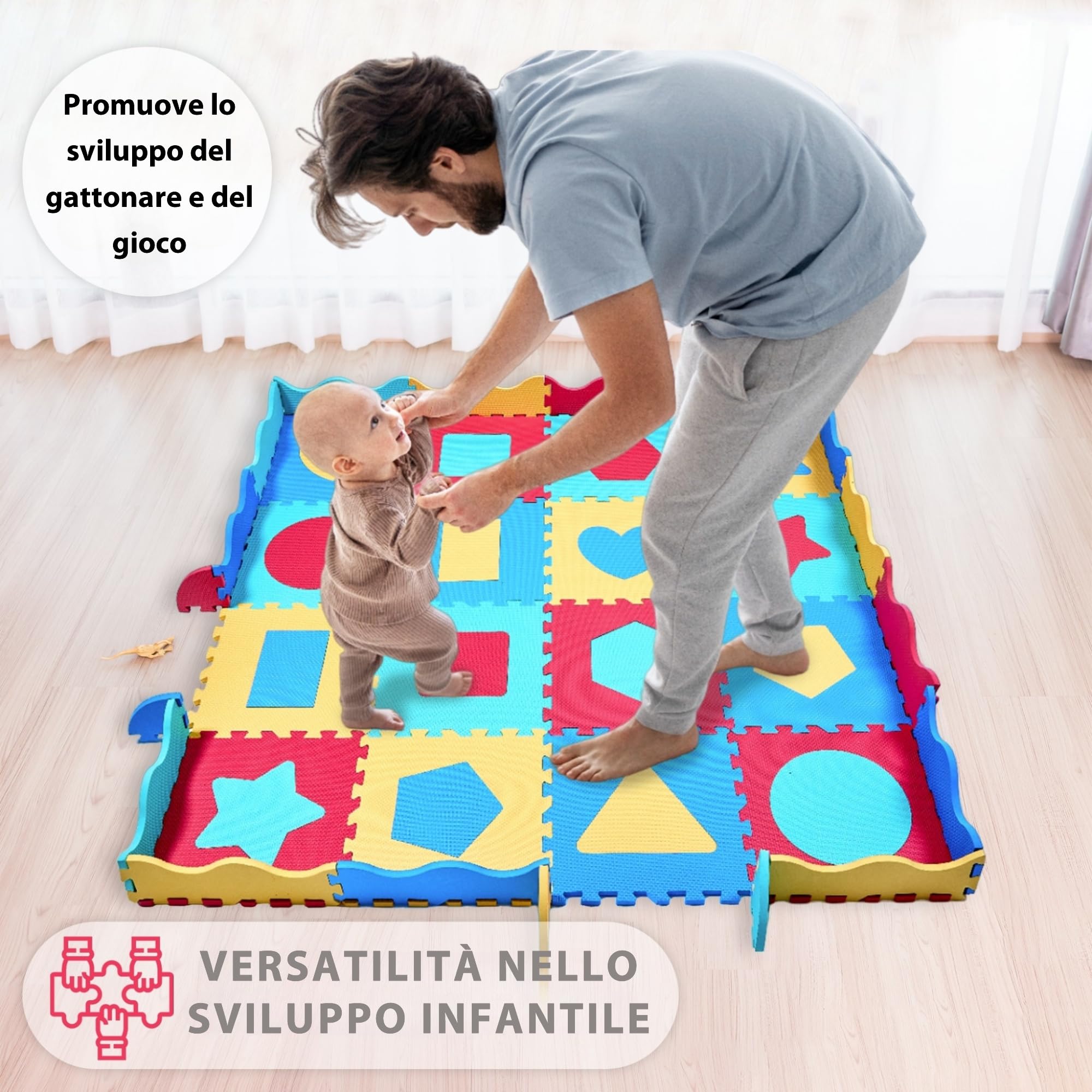 Tappeto Puzzle Bambini Schiuma EVA 140x140 cm con 36 Pezzi Antiscivolo