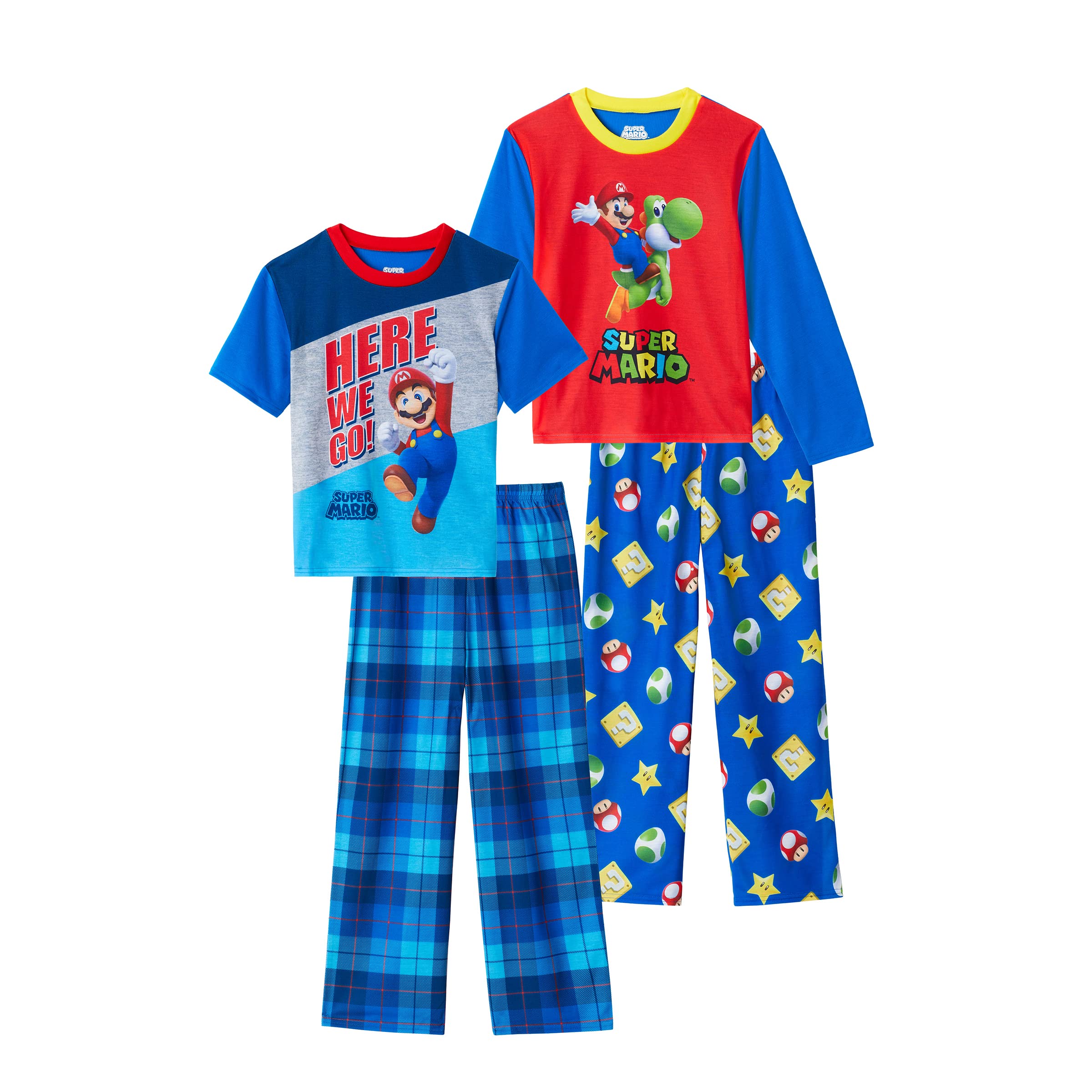 Super MarioBoys Pajamas for Kids | 4 Piece Sleepwear Sets for Boys Sleep Shirts and Pajama Bottoms for Big Boy and Toddlers