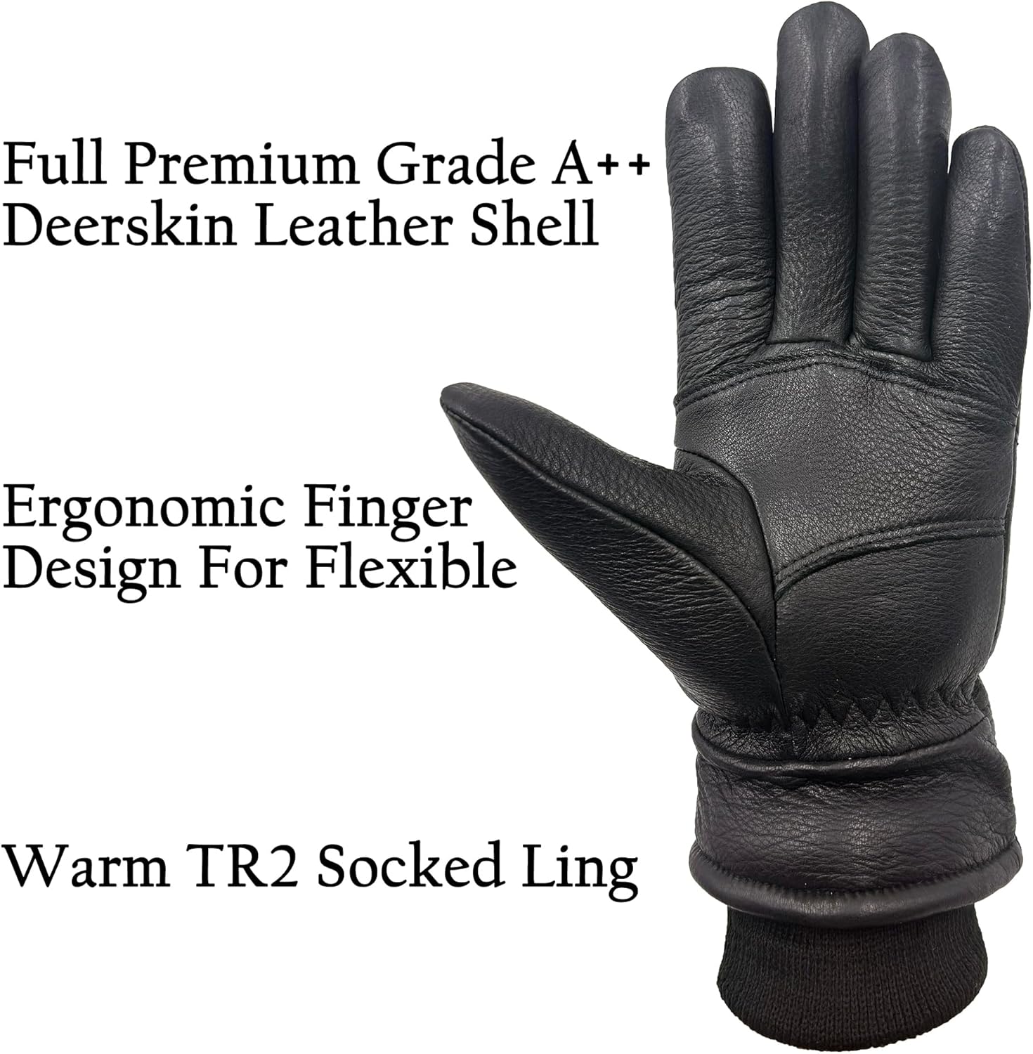 SKYDEER 100% Full Grain Deerskin Leather Winter Gloves for Men, Warm Work Gloves, Thermal Insulated Truck Driving Gloves - Image 3