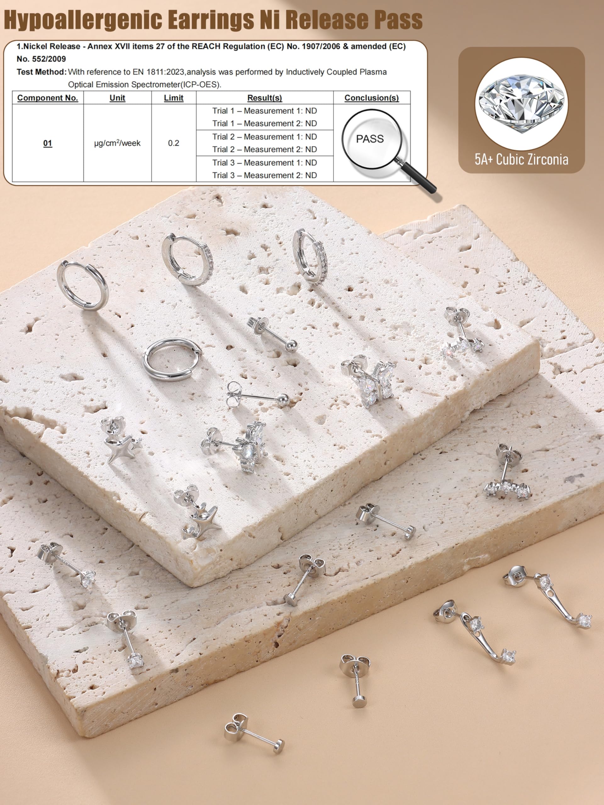 Aretes de plata de ley para mujer, hipoalergénicos para múltiples piercings, delicados aretes chapados en oro de 14 quilates, juego de aretes pequeños de plata, Plata de ley, No es una piedra 7