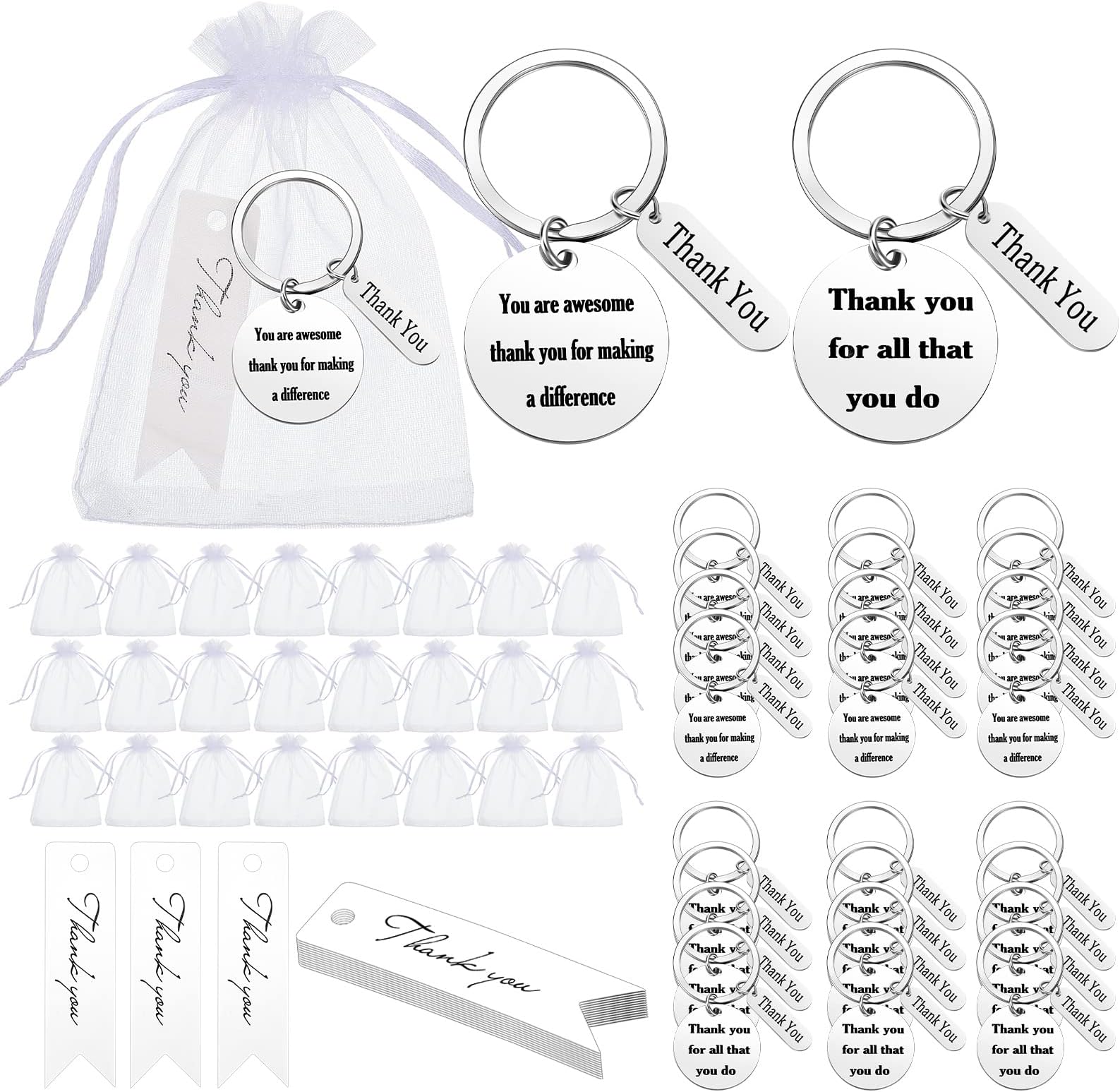 Yinkin 72 Pcs Employee Appreciation Keychain Gift Bulk Thank You Gifts for Coworker Team Staff Graduation