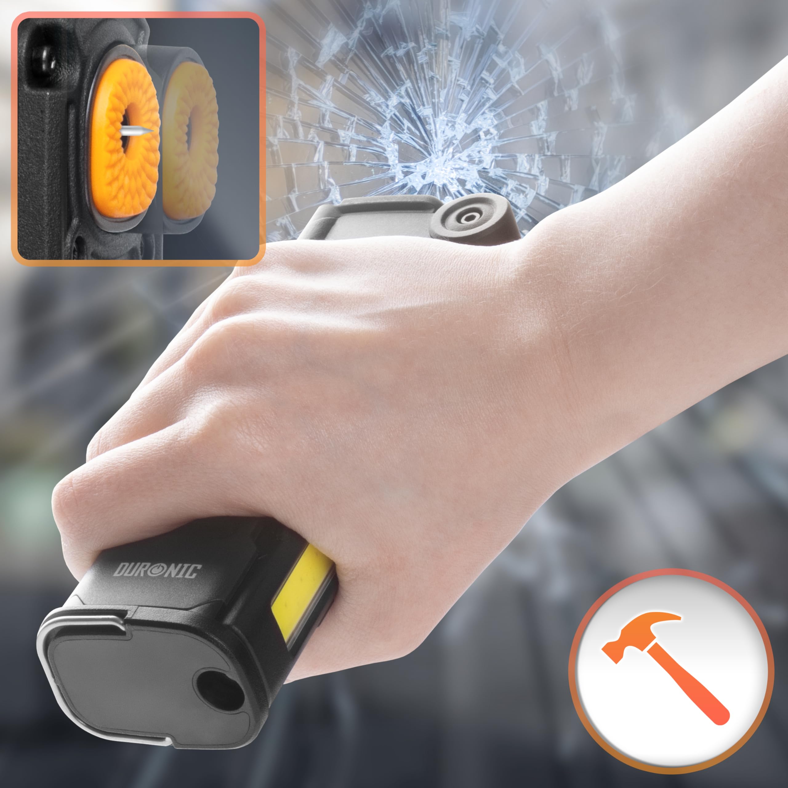 Duronic CT51 Rettungswerkzeug Auto, 6-in-1 Notfall Ausrüstung, Gurtschneider, Nothammer, Taschenlampe und Licht, Alarmton, Powerbank mit Solar und USB