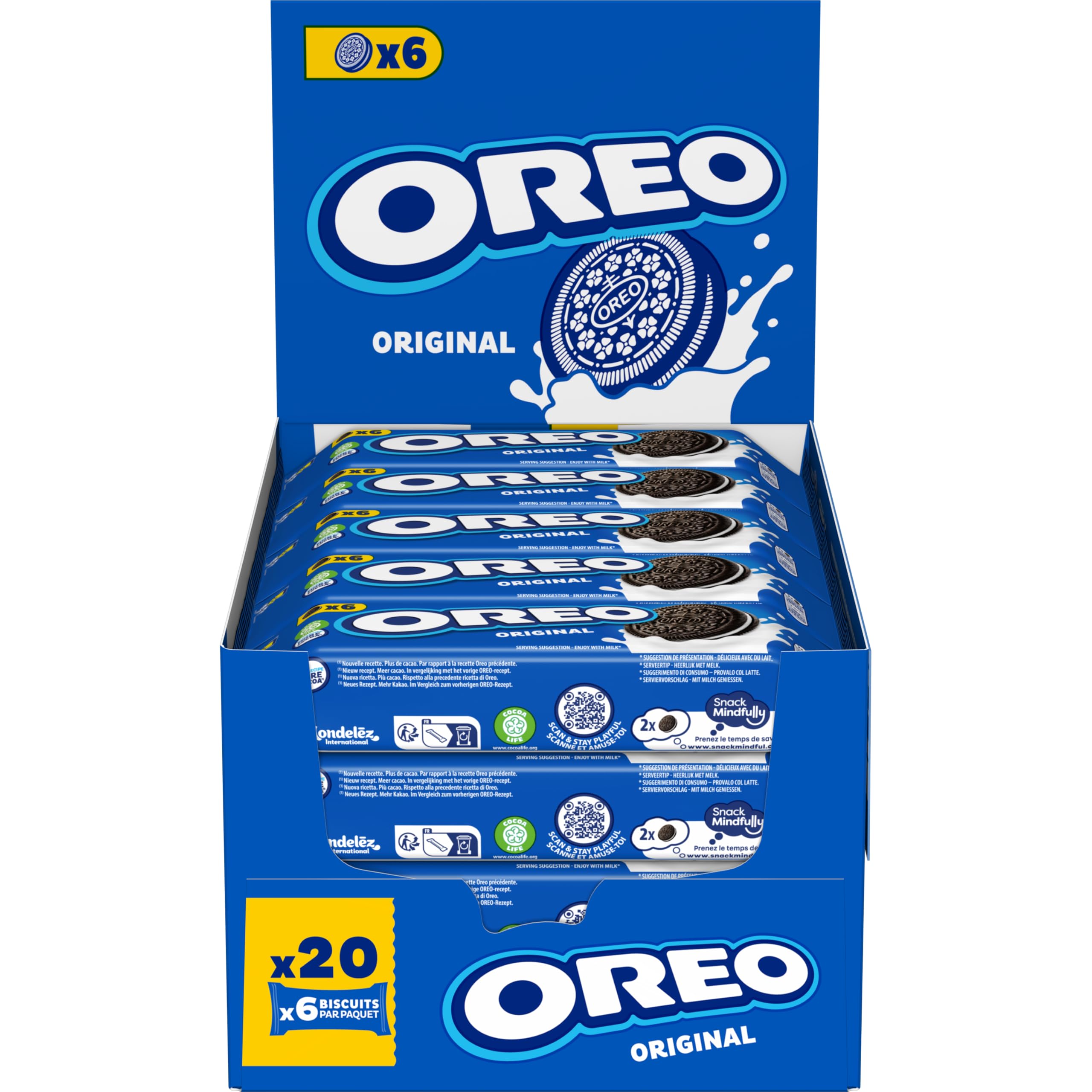 Oreo Original, Biscotti al Cacao Ripieni di Crema al Gusto Vaniglia, 20 monoporzioni da 66 g