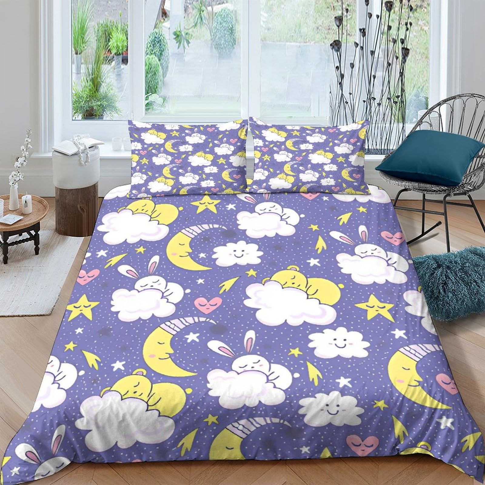 Housse de couette pour adultes et enfants lapin blanc lit 2 personnes parure de lit zippée 3D