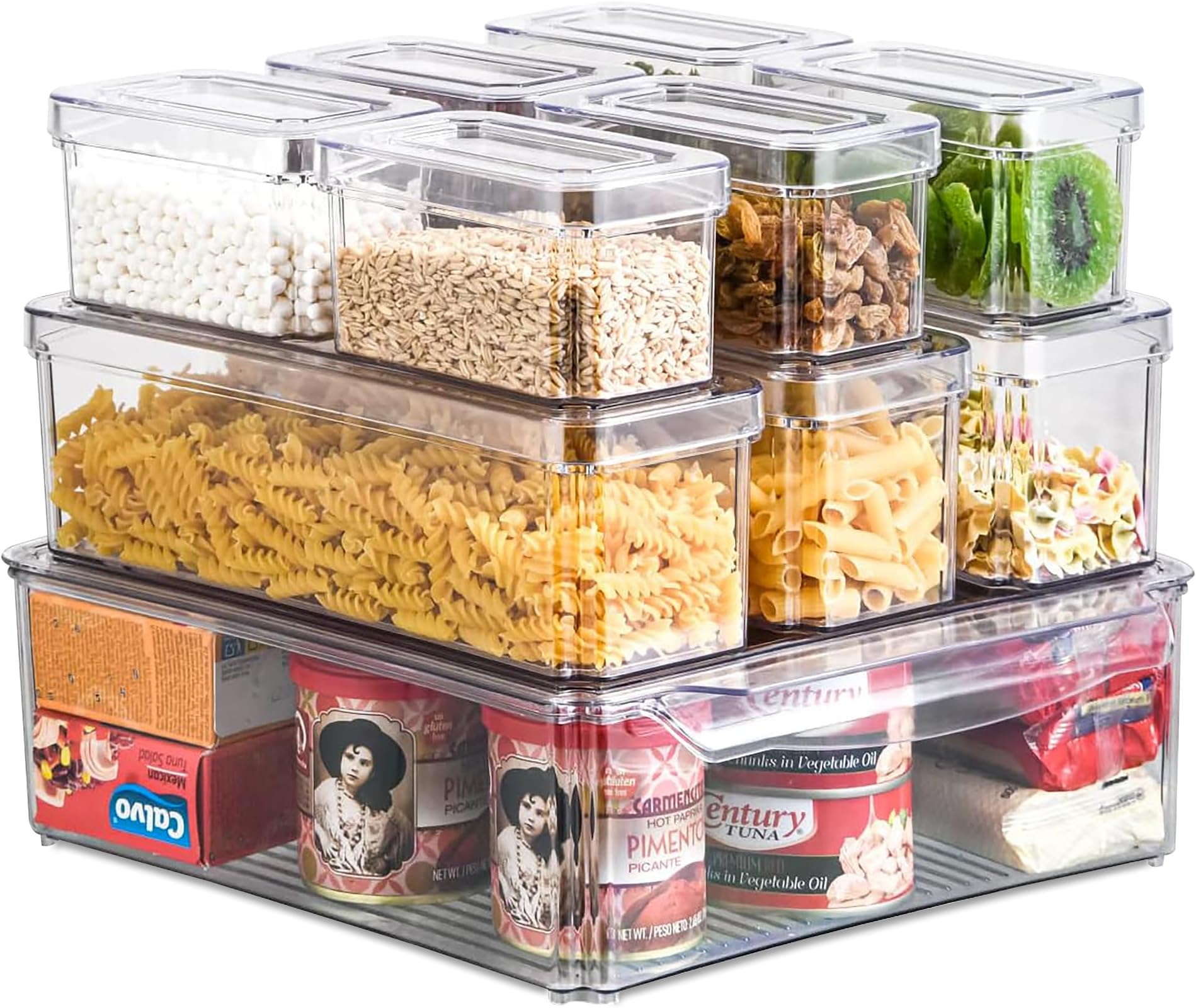 SAFA SKY10pcs Clear Fridge food storage Organizer with 3 Different Size - Stackable Rectangular and Square Refrigerator Bins with Lids, BPA-Free Plastic Pantry Containers for Kitchen accessories