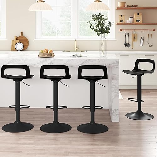 Miniatura 7 de thksbought Juego de 2 taburetes de bar, taburetes de bar giratorios de plástico ajustables, taburetes modernos con respaldo abierto y reposapiés,