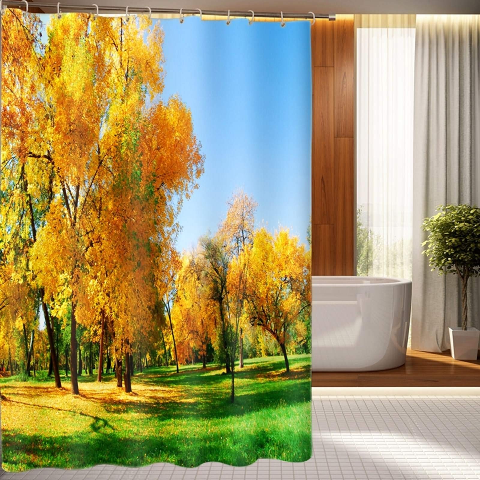 Rideau de douche 180x180 original KnSam forêt érable 3D grand format anti-moisissure