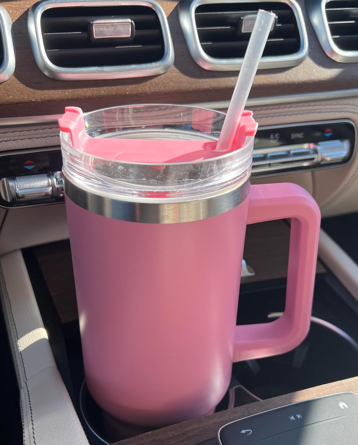 40oz Stainless Steel Double Wall Vacuum Insulated Tumbler with Handle, Straw Lid and Straw - Insulated Travel Mug Keeps Cold Drinks Cold and Hot Drinks Hot - BPA Free (Aqua Blue) - Image 5