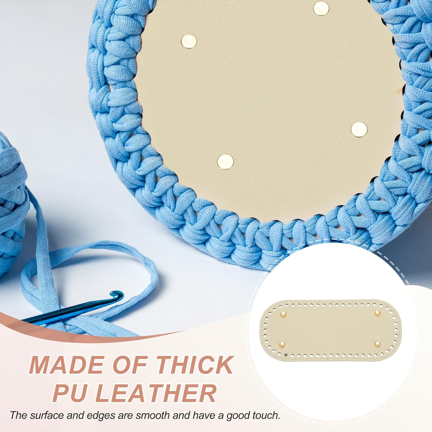 MECCANIXITY 2Pcs Crochet Bag Bottom, 3.9"x8.7" Oval Purse Bottom Leather Bag Bottom Shaper Pad with Holes Knitting Crochet Bag Cushion Base for DIY Handbag Purse Making Supplies, White - Image 6