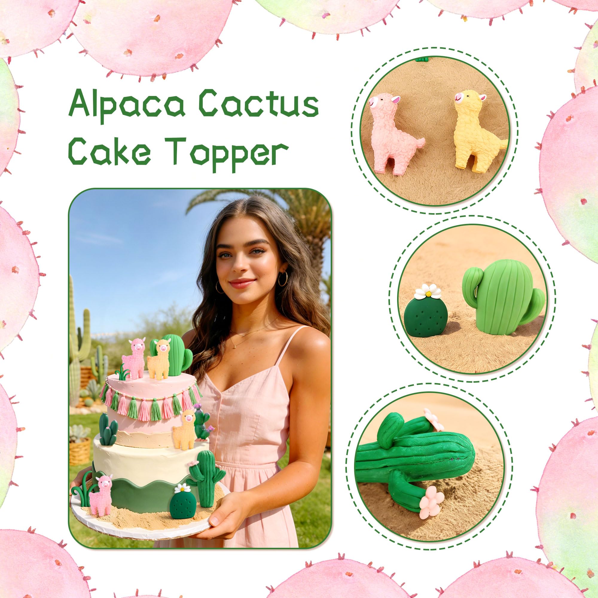 Llama Cactus Alpaca Cactus Cake Topper Decorations for Mexican Fiesta Birthday Baby Shower Cinco De Mayo Party Supplies - Image 3