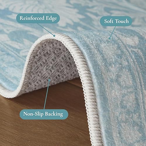 Miniatura 6 de Bavni Alfombra vintage floral de 2 pies 6 pulgadas x 10 pies, antideslizante, alfombra de pasillo y cocina, alfombra ligera lavable para entrada,