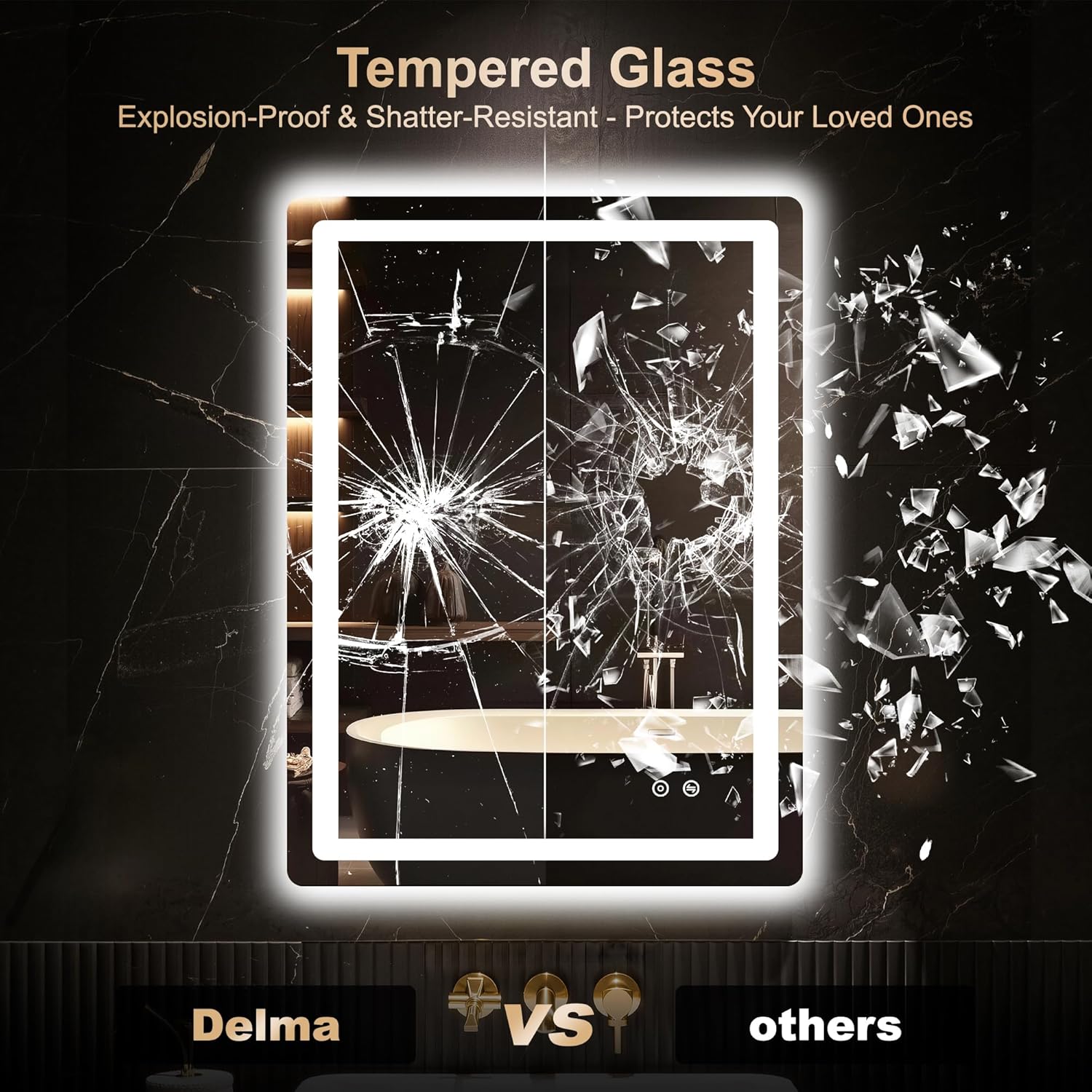 Delma LED Bathroom Mirror with Lights, 32x24 Vanity Mirror for Bathroom Wall, Anti-Fog, Dimmable, Front Lit & Backlit, Memory Function, Shatterproof Tempered Glass, 3 Color Modes(Horizontal/Vertical)