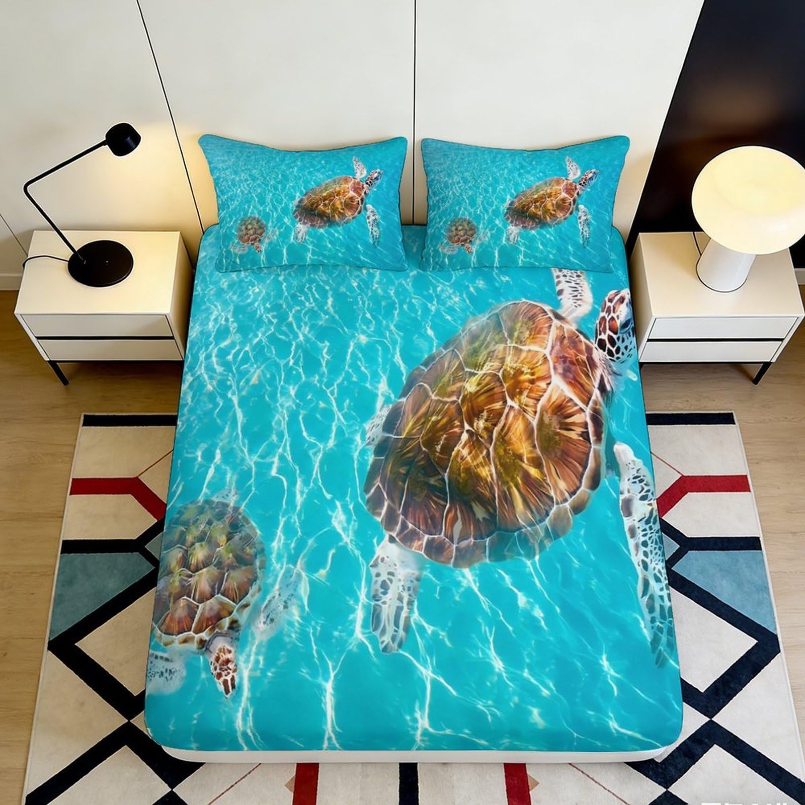 Jqzkxnhpbr Style-1 3D Printed Sea Turtle Fitted Sheet Microfiber Non-Slip Ocean Water Bed Sheet For Bedroom Dorm Mattress Protection Decor 90X200x25cm