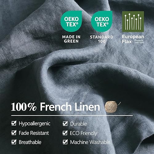 Miniatura 6 de S VICTORY SYMBOL Juego de funda de edredón de 100% lino orgánico, juego de ropa de cama de lino francés con 3 piezas lavado a la piedra, 1 funda de