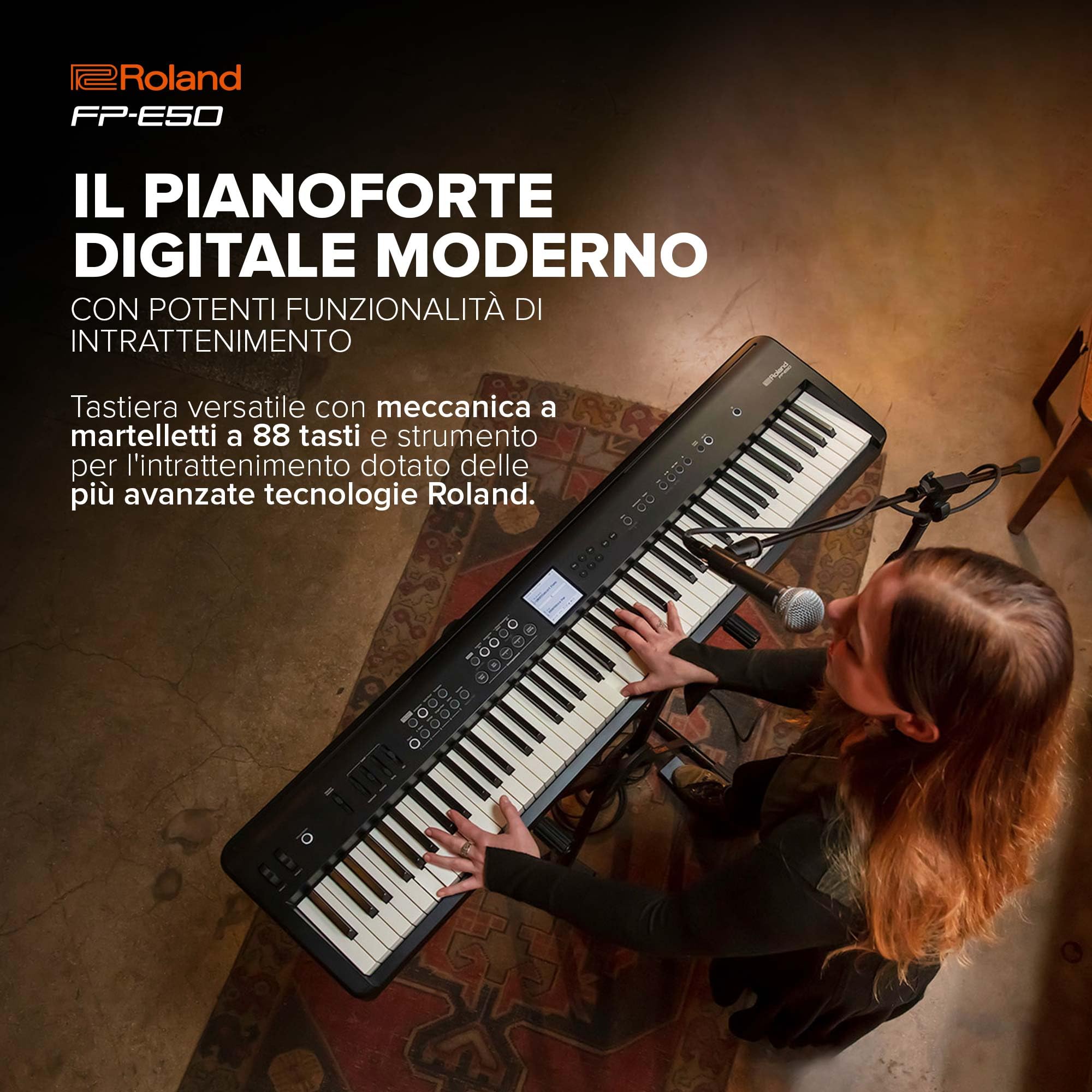 Roland Pianoforte digitale FP-E50 | Generatori sonori SuperNATURAL Piano e ZEN-Core | Tastiera con meccanica a martelletti a 88 tasti | Accompagnamento automatico professionale