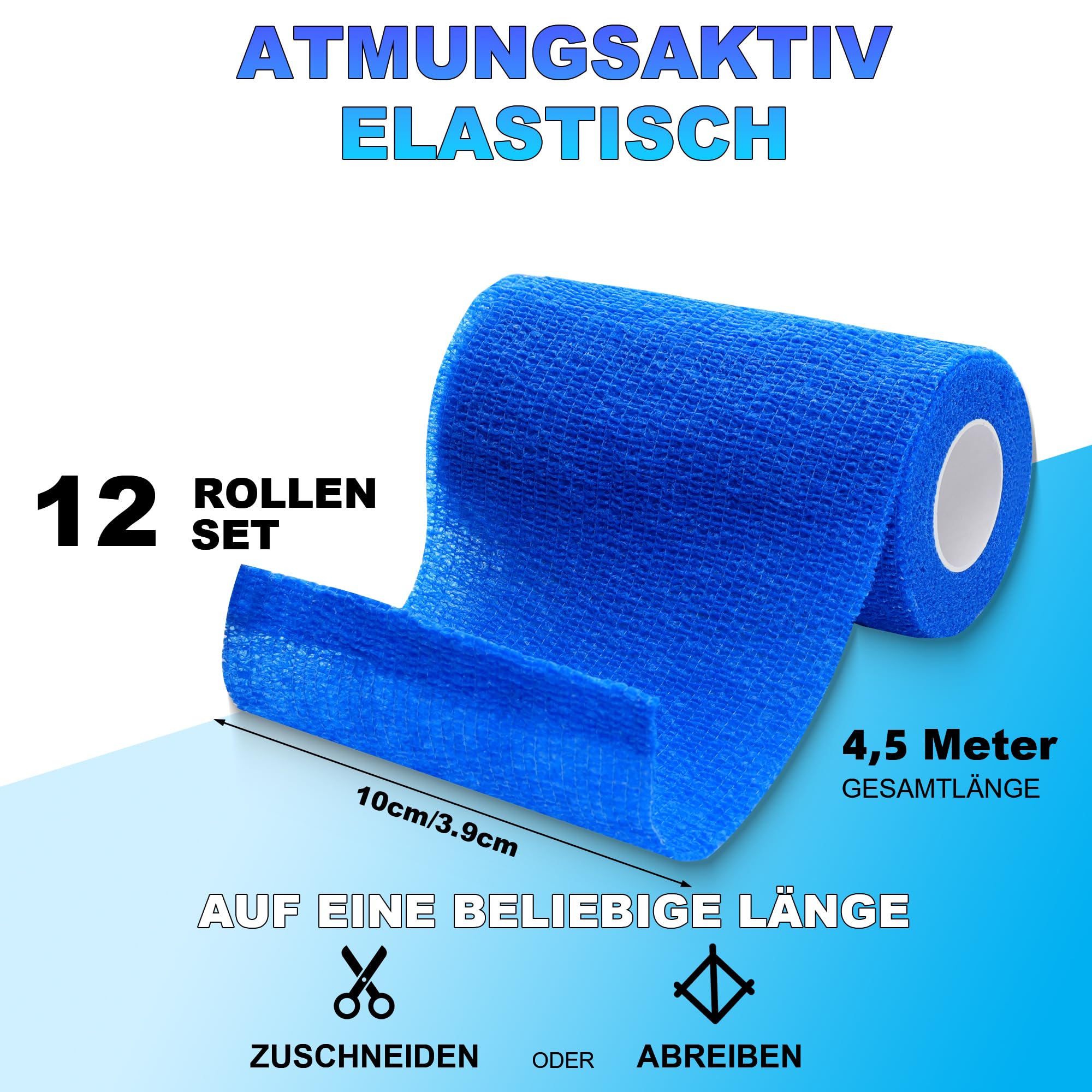 12 Selbstklebender Verband, Haftbandage Selbstklebend 10cm*4,5m, Selbsthaftende Bandage, Elastischer Fixierbinde Haftbandage Kohäsive Bandagen Elastische Binde für Katze, Hund, Pferd