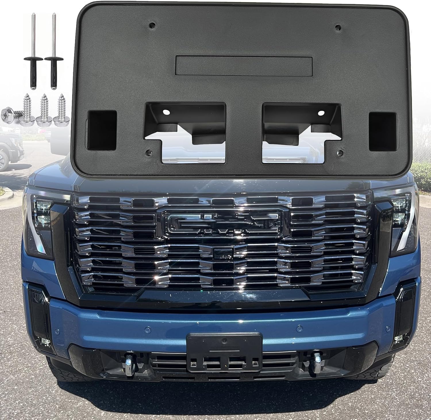 FASTCHE Front License Plate Frame Compatible with 2024 2025 2026 GMC Sierra 2500 HD 3500 HD Front Bumper License Plate Holder Mounting Bracket Replace # 85650574 GM1068257