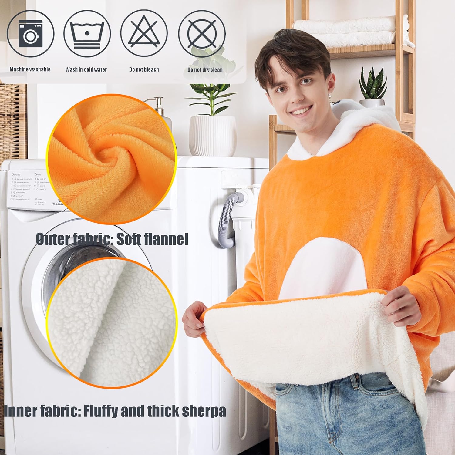 Lovemonster Unisex Animal Cosplay Hamster Pajamas Cozy Flannel Sherpa Pullover Adult Christmas Halloween Costume, Orange - Image 7