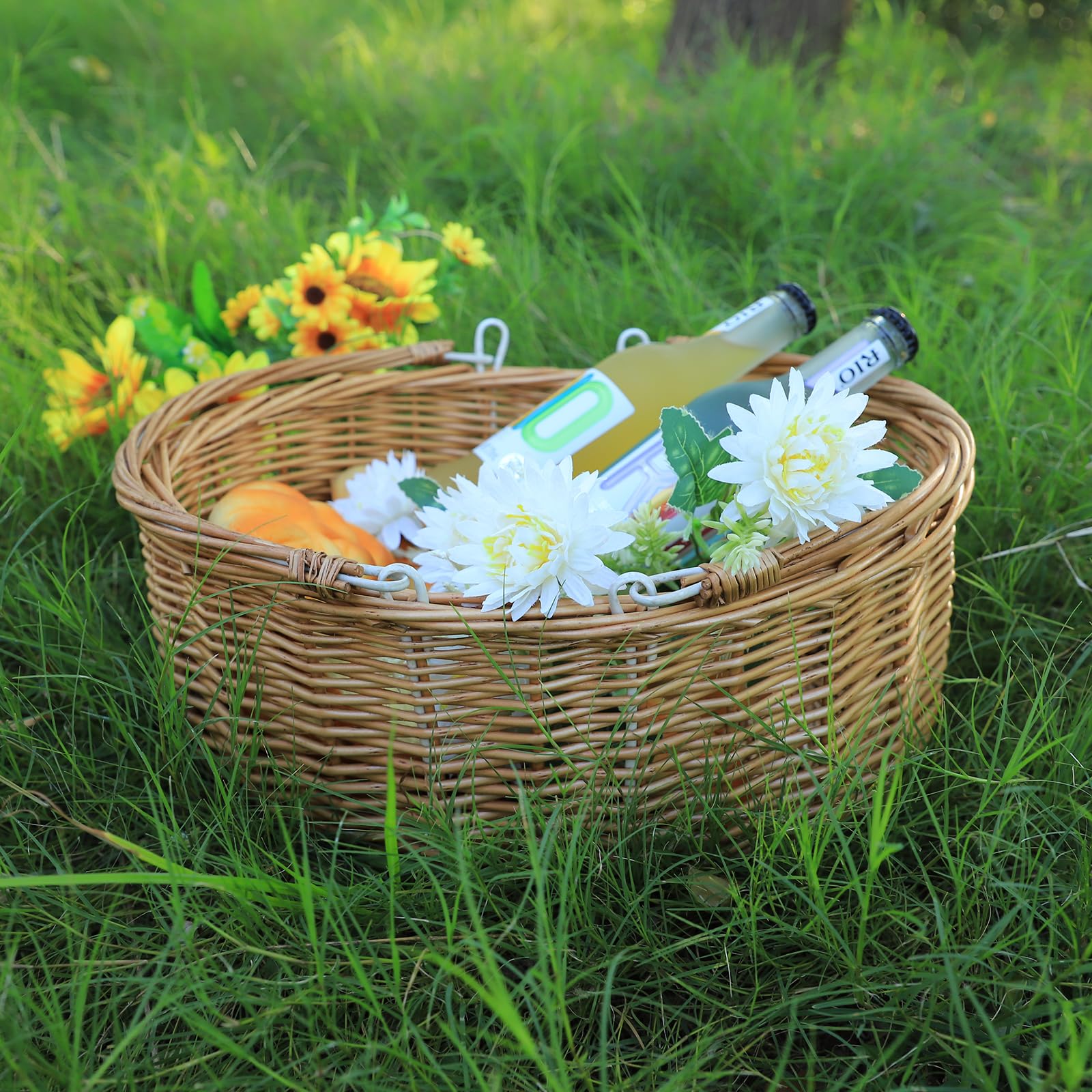 Wiklinowe kosze piknikowe z uchwytami. Wierzba królewska (naturalna)