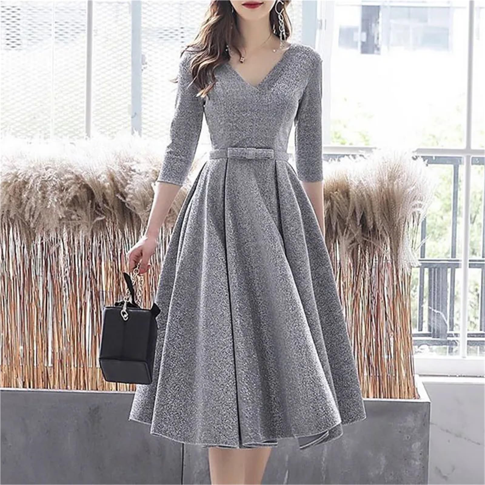 Vestido Largo Para Mujer De Fiesta Formal Sexy Con Cuello En V Y Manga Corta Vestidos Informales Ajustados Fiestas Oficina