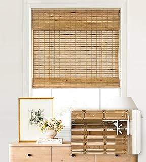 LazBlinds No Tools No Drill Cordless Bamboo Roman Shades, Light Filterin...