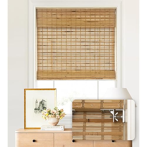 LazBlinds No Tools No Drill Cordless Bamboo Roman Shades, Custom Light Filtering Window Treatment, Roll Up Bamboo Blinds for Windows, Dali Native