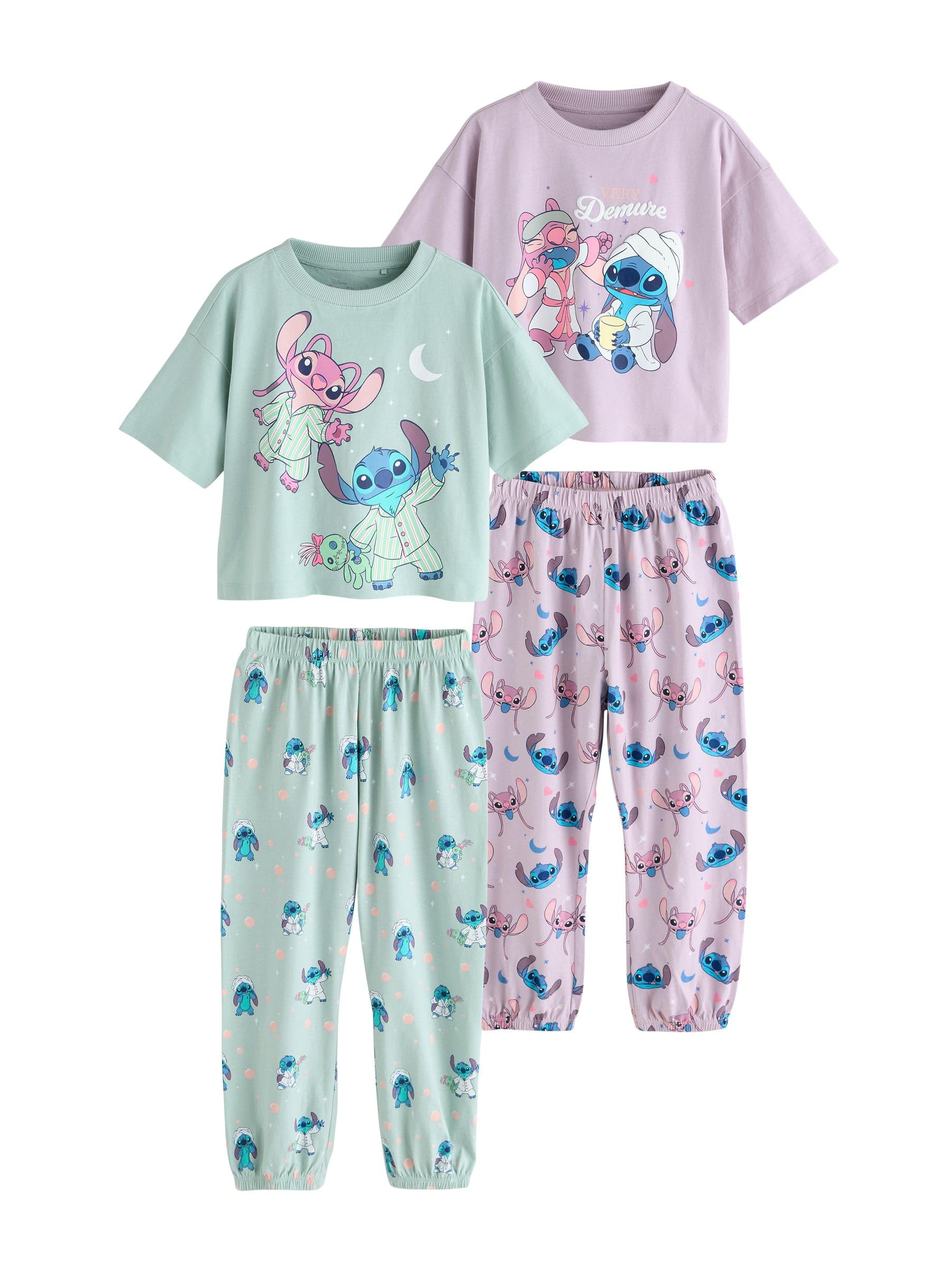 NEXT Mädchen Schlafanzug mit Jogginghose im 2er-Pack, Lilo & Stitch