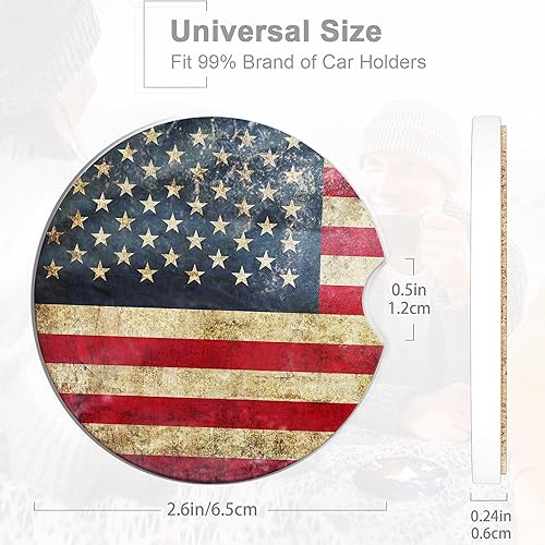 Miniatura 2 de Posavasos de automóvil con bandera estadounidense para mujer, paquete de 2, retro, absorbentes, para portavasos de automóvil, de cerámica,
