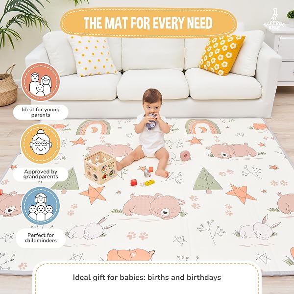 Tapis D'éveil Bébé Pliable Epais Réversible 150x180x1cm - Tapis De Jeu Pour Enfant Bebe - Tapis De Sol XXL En Mousse - Tapis De Motricité Favorisant Le Développement Sensoriel - Cadeau Naissance Bébé - 4