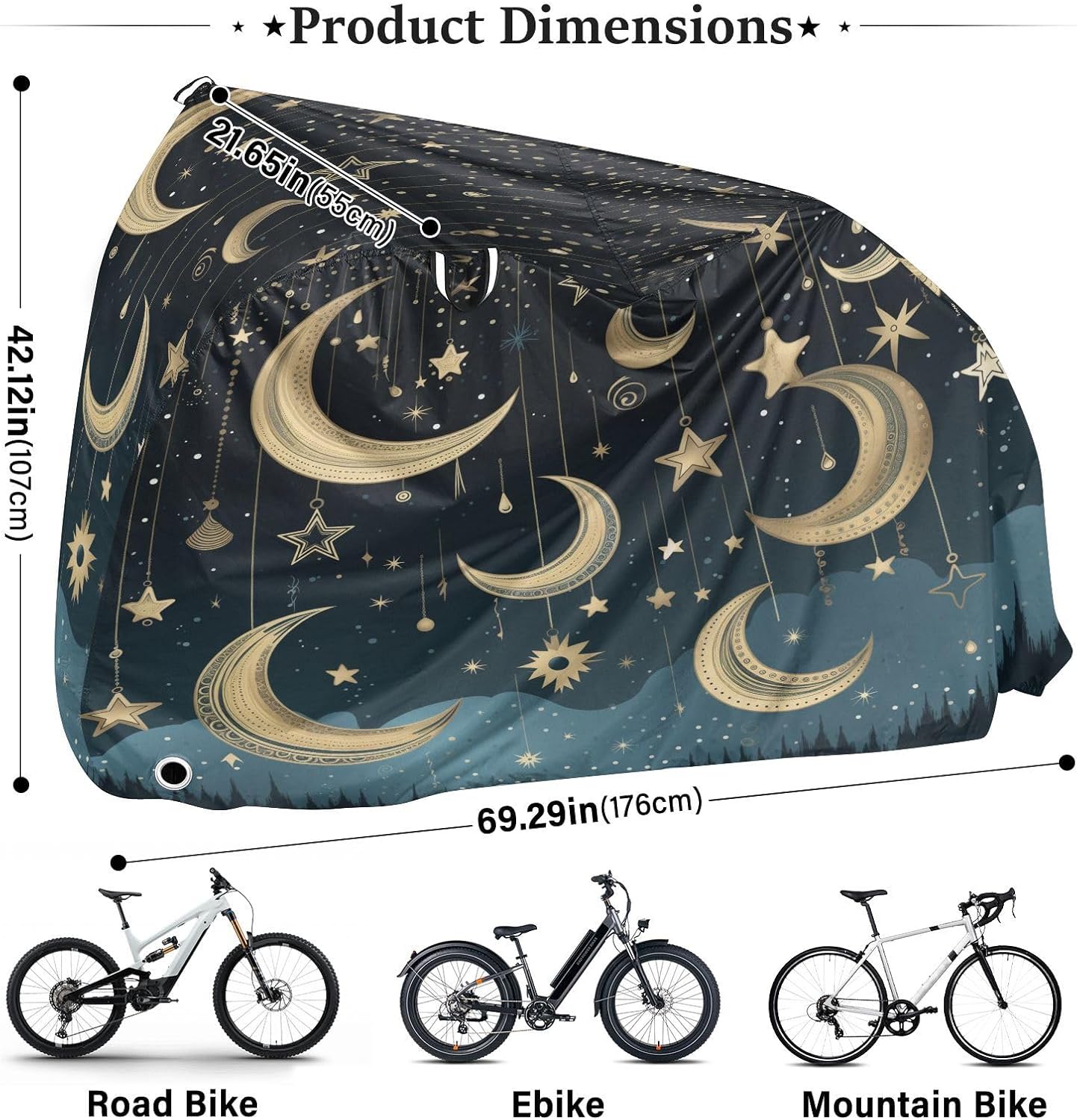 ALAZA Boho Moons Stars Starry Bike Cover Waterproof Outdoor Ebike Bicycle Covers Tarp Protection for 1/2 Bikes, Sun UV Dust Wind Proof