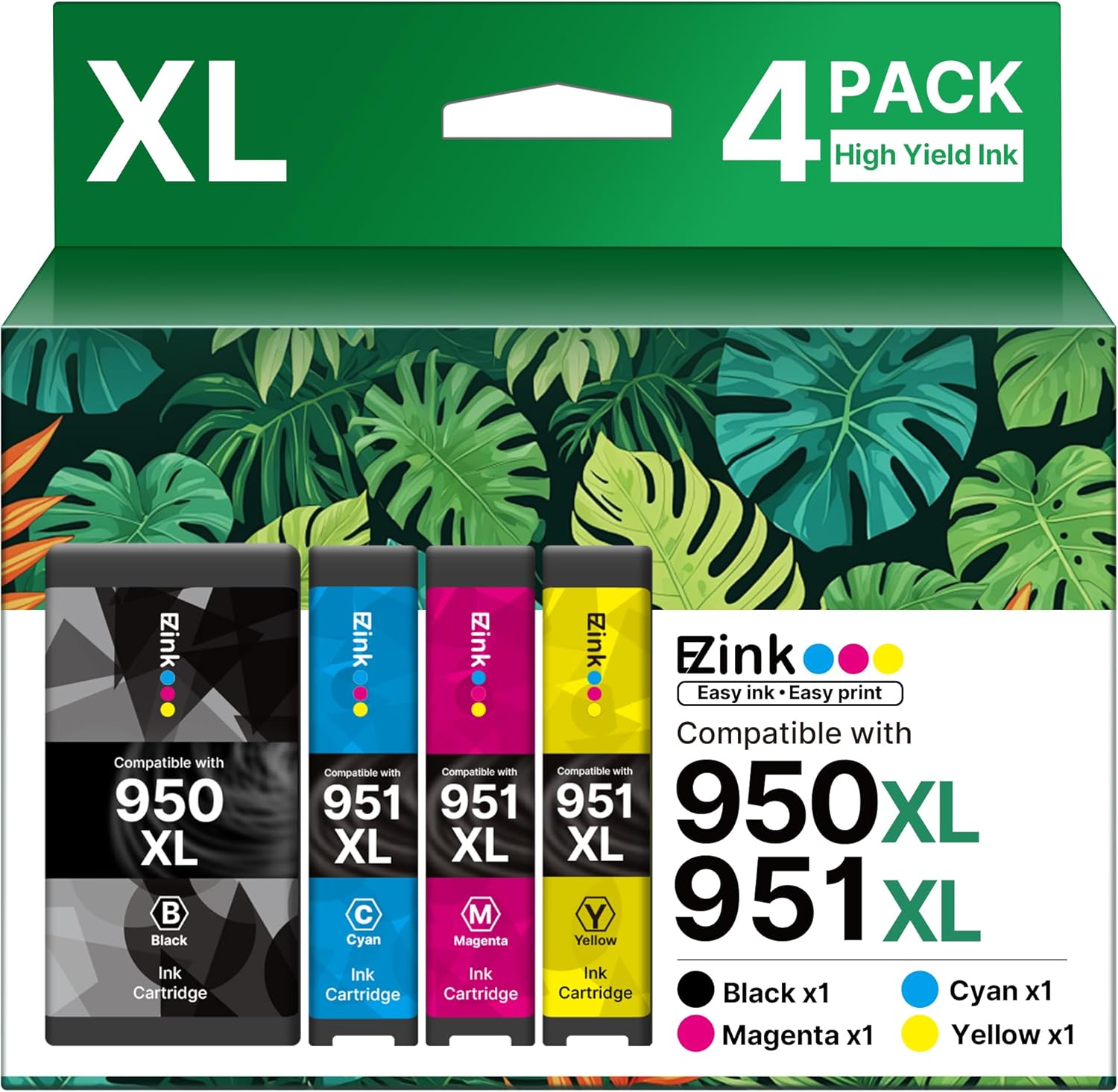 E-Z Ink 950XL and 951XL Ink Cartridges Combo Pack Compatible Replacemenr for HP 950 951 Ink Cartridges Combo Pack 950XL 951XL Use with OfficeJet Pro 8600 8610 8615 8620 8625 8100 8630 8660 (4 Pack)