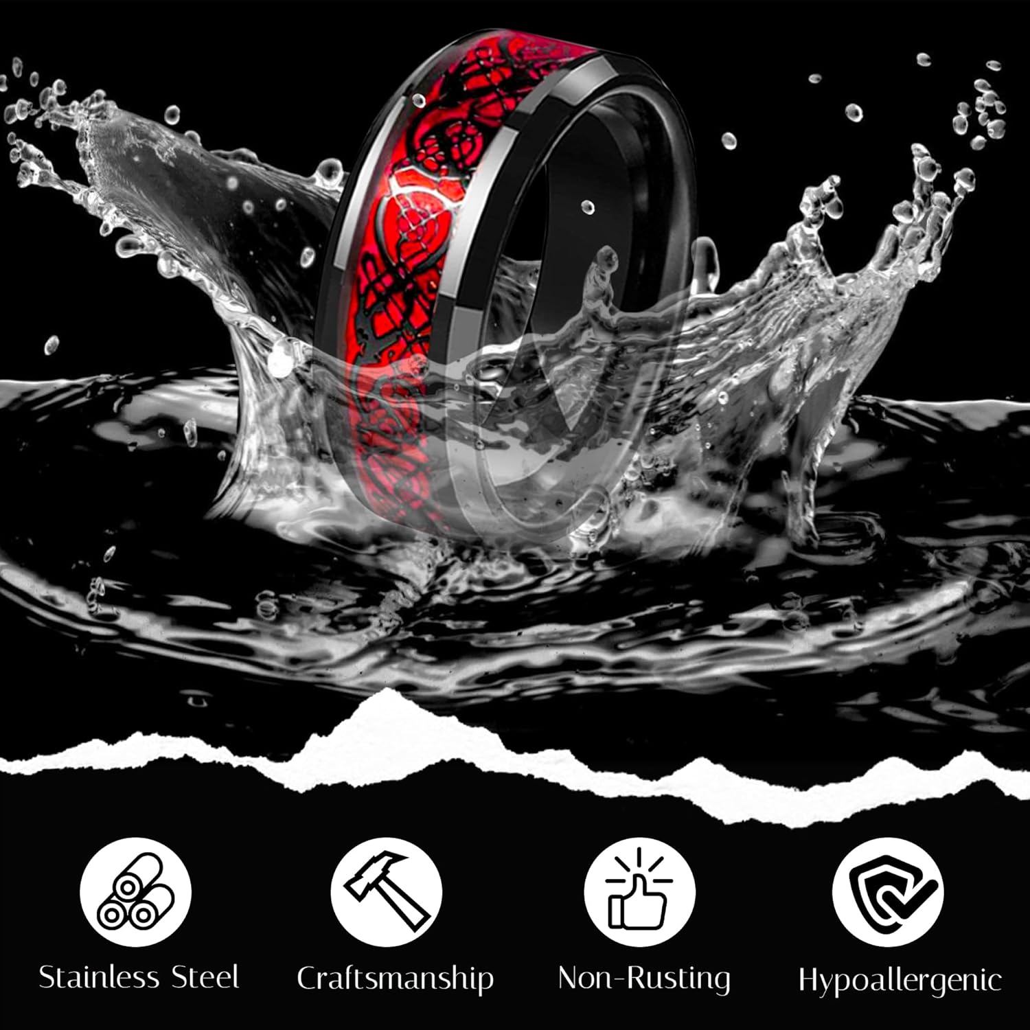 EIELO 16Pcs Stainless Steel Men Fidget Rings for Men Women Stress Anxiety Relief Spinning Rings Cool Black Rings Fashion Chain Band Ring Mens Wedding Engagement Ring Set - Image 2