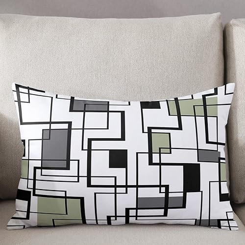 Miniatura 3 de Sage Green Geometric Pillow Covers, Linen Long Throw Pillow Case, Black Gray Modern Abstract Art Holiday Pillow Protector Decorative Cushion Cover