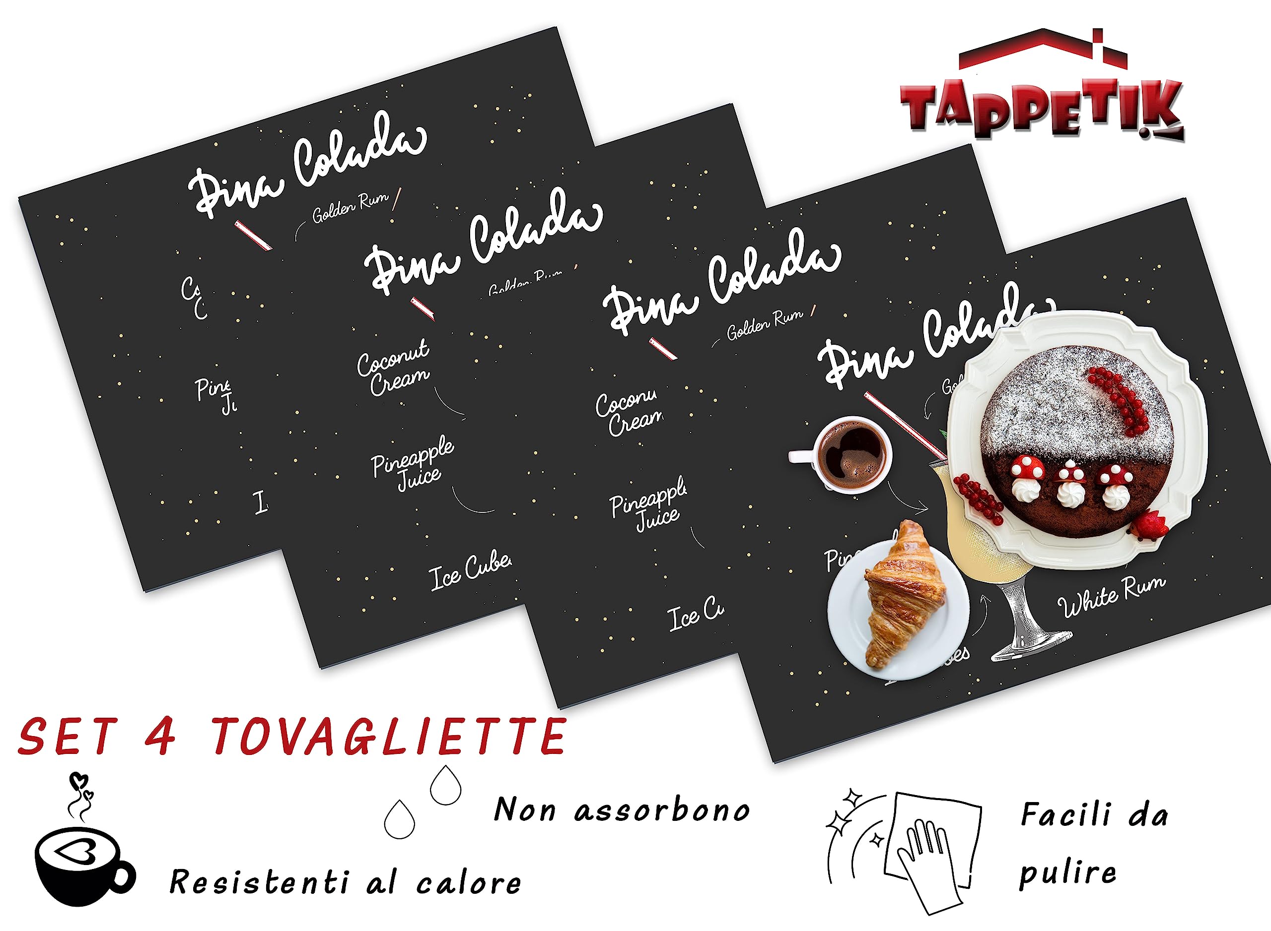 Set 4 tovagliette americane 33x45 cm, Diverse fantasie Ottima idea regalo (Tovaglietta 1051)