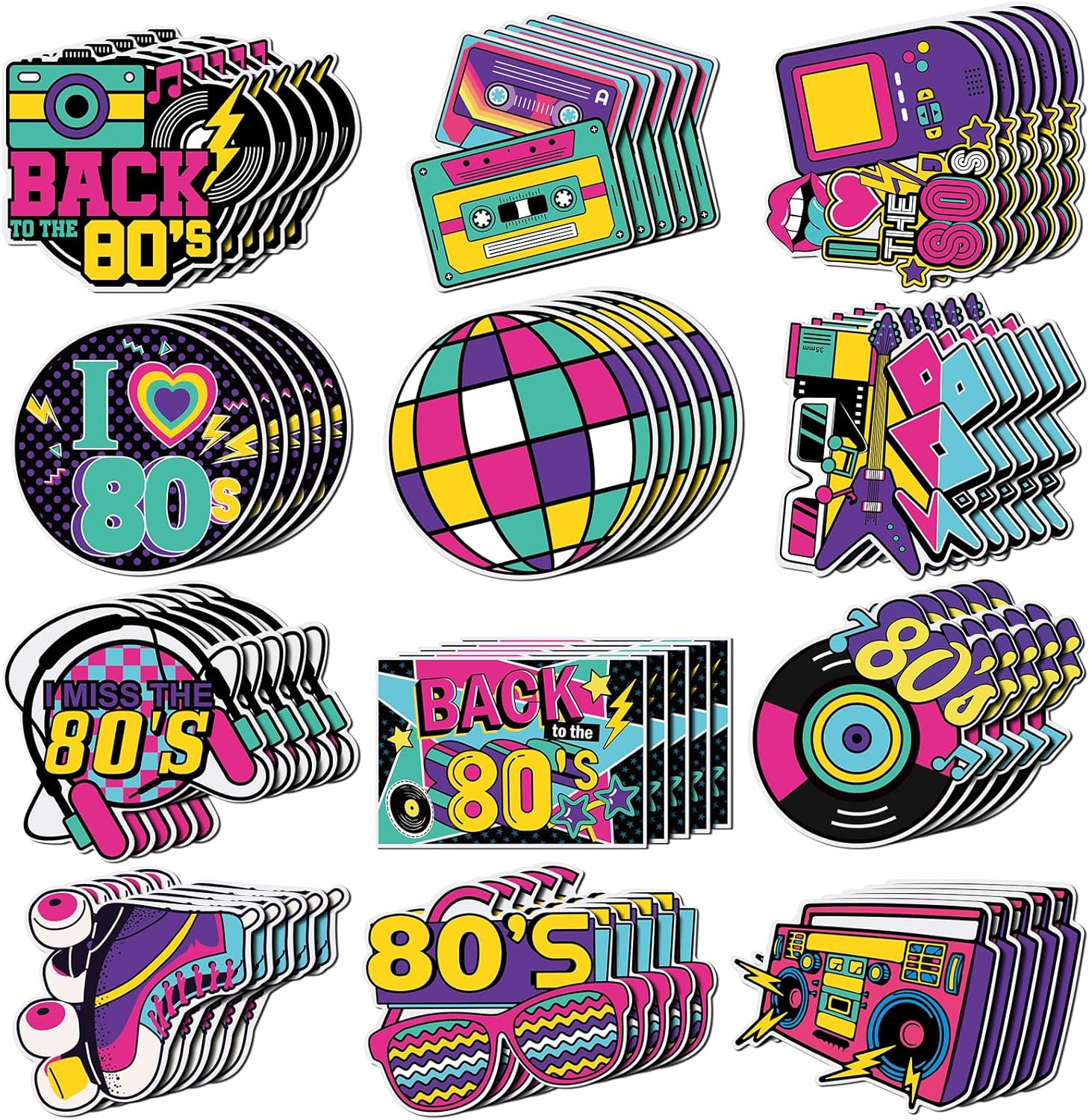 Seajan 60 Pcs Back to The 80s Party Decoration Cutouts