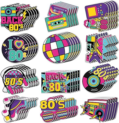 Miniatura 1 de 60 piezas de decoración de fiesta de regreso a los 80, detalles retro de los años 80, recortes de hip hop, radio, patinaje sobre ruedas, cinta de