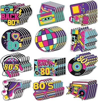 Seajan 60 Pcs Back to the 80s Party Decorations Retro Cutouts, Vintage