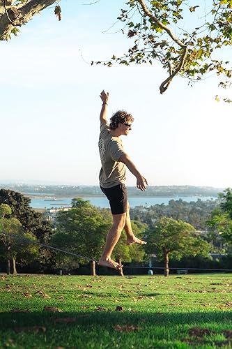 Miniatura 6 de ZenMonkey Slackline Kit de 1 pulgada con sistema de trinquete doble, correas de dos tonos, longitud de 82 pies, protectores de árboles y bolsa de