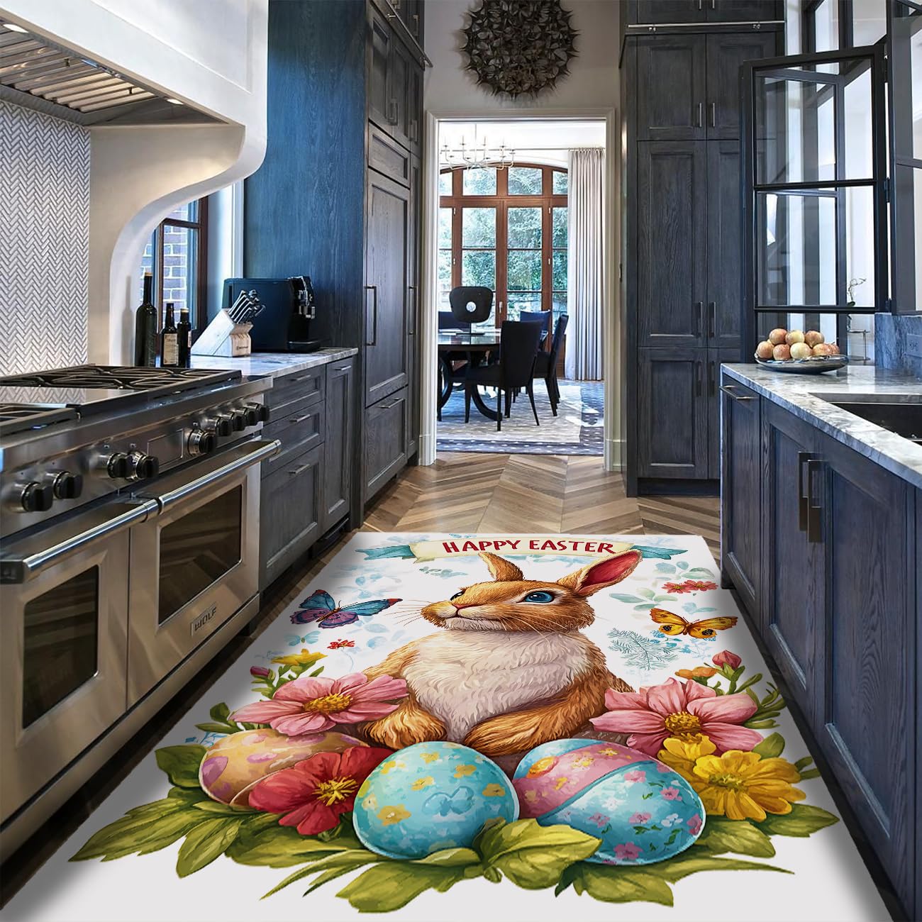 Tapis de cuisine lapin marron 80x120 cm lavable et antidérapant pour décoration de Pâques