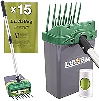Lift N’ Bag 2.0 Pooper Scooper by NeaterPetBrands: One-Handed Dog Waste Lifter with 22" Pole, Extra Tines, 15 Scented Bags for All Breeds