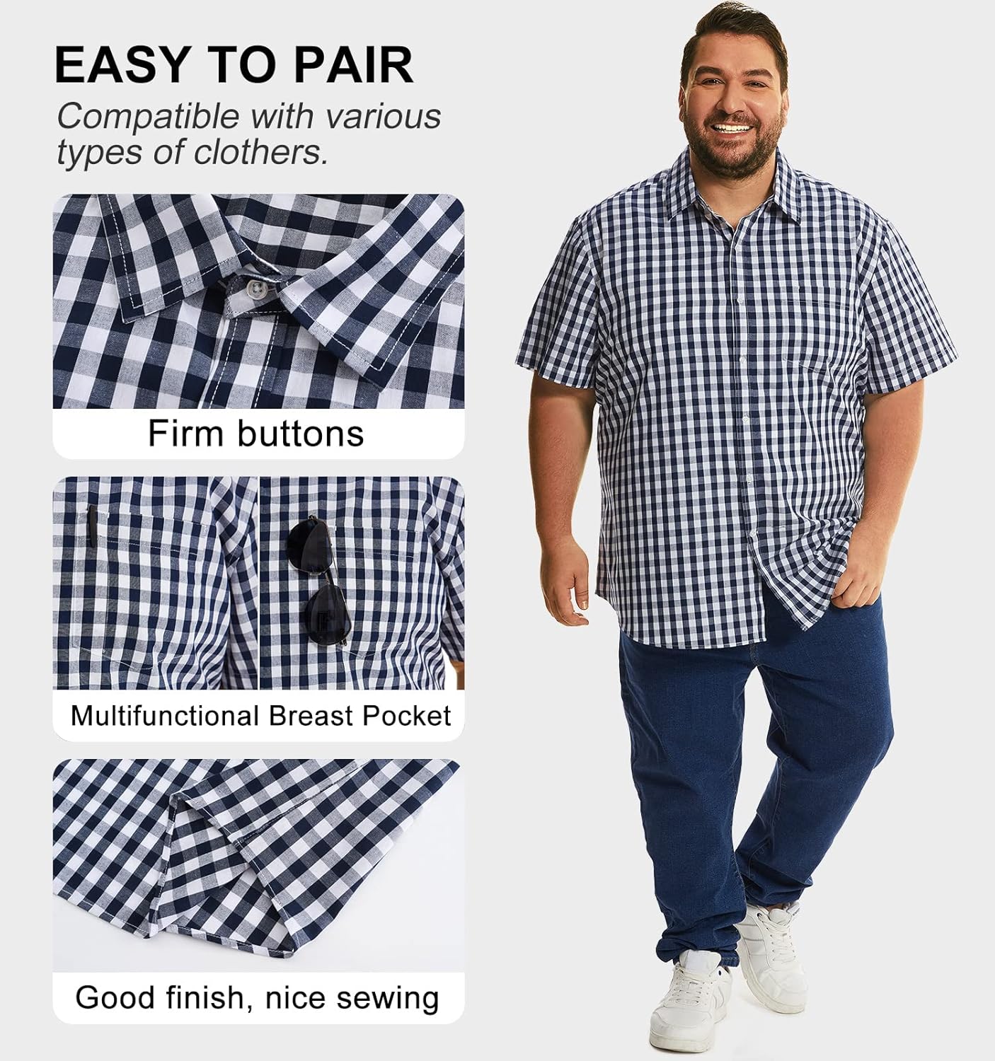 HOdo Big and Tall Mens Cotton Button Down Shirt 2XL-7XL - Image 5