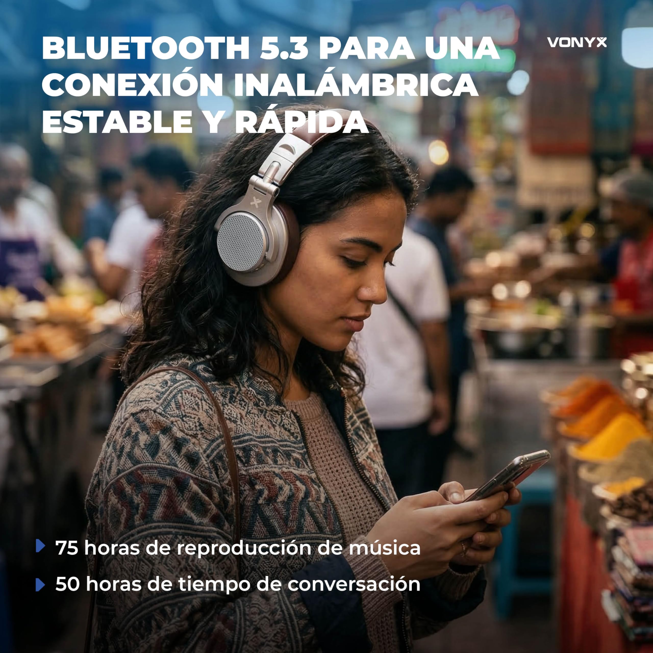 Vonyx HDX120WSN – Auriculares Bluetooth DJ BT 5.3, batería 75h, Drivers 40 mm, Jack 3,5 y 6,3 mm, Auriculares inalámbricos DJ Plegables con Cable para música y Estudio, Color Aluminio