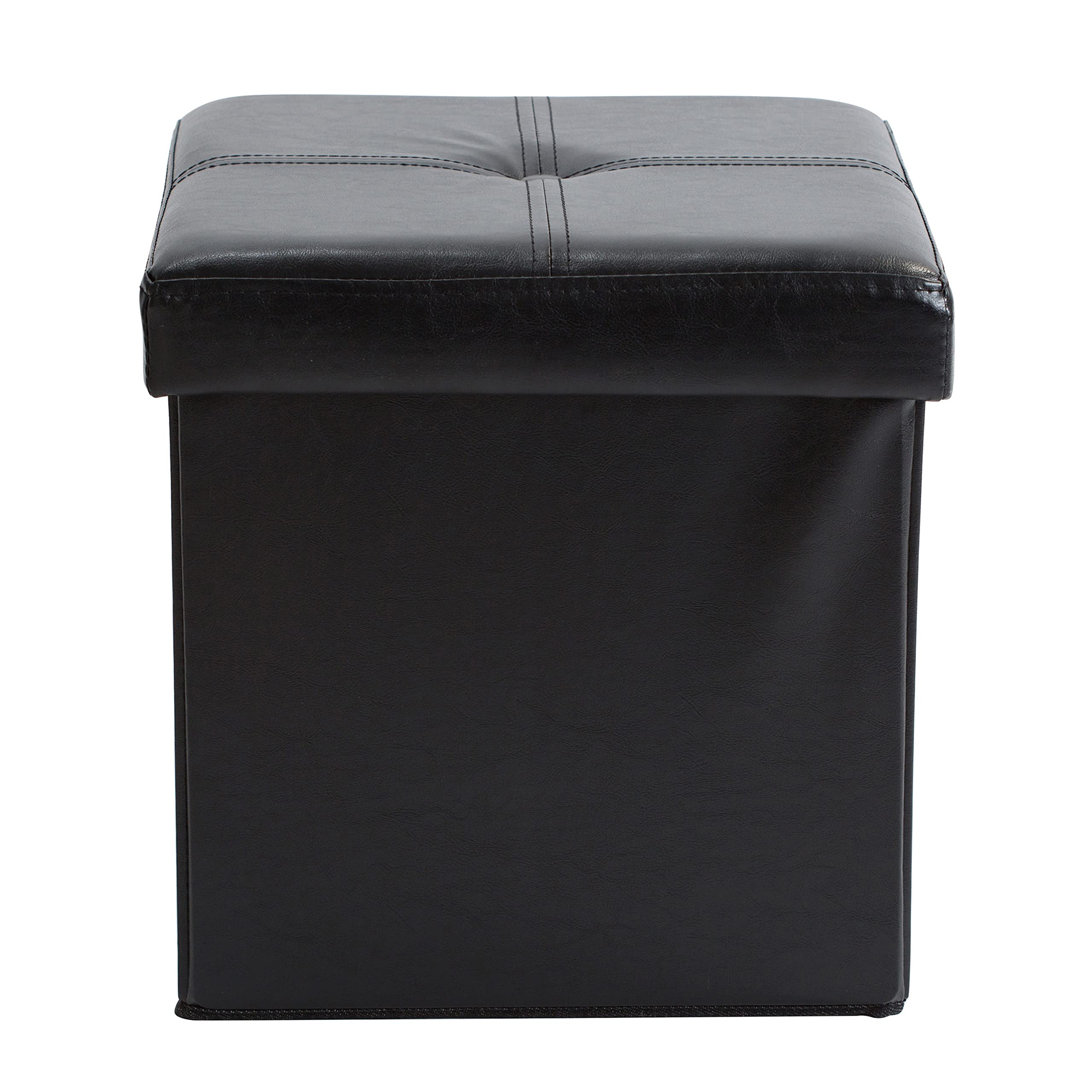 Simplify Folding Storage Ottoman, Toy Box Chest, Faux Leather,Tufted Padded Seating, Bench, Foot Rest, Stool, Single, Black