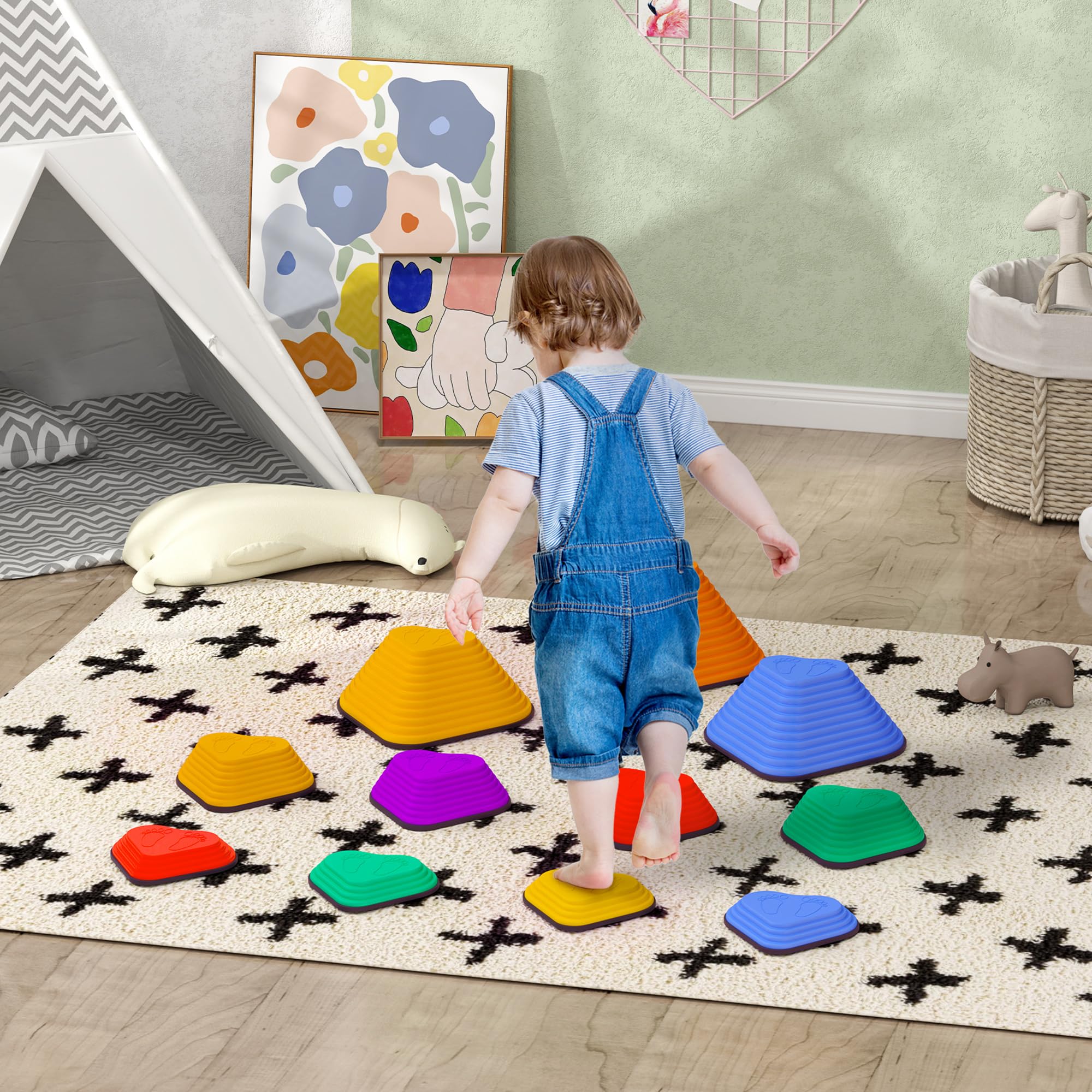 AIYAPLAY Balanciersteine für Kinder 11 Stück Rutschfeste Stapelsteine in Herzform Sensorisches Spielzeug für Kinder 3-8 Jahren Trittsteine für Gleichgewicht, Motorik & Fantasie, Drinnen Draußen
